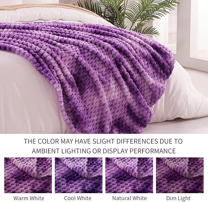 Exclusivo Mezcla Extra Large Soft Fleece Throw Blanket, 50x70 Inches Stylish Jacquard Throw Blanket for Couch, Fuzzy Cozy Lightweight for All Season, Tie-dye Purple