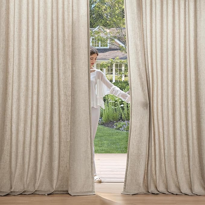 MIULEE Non-See-Through Privacy Linen Curtains 2 Panels, Light Filtering Window Curtains Farnhouse Textured Back Tab Semi Sheer Drapes for Bedroom Living Room, 52 x 72 Inches Long, Taupe