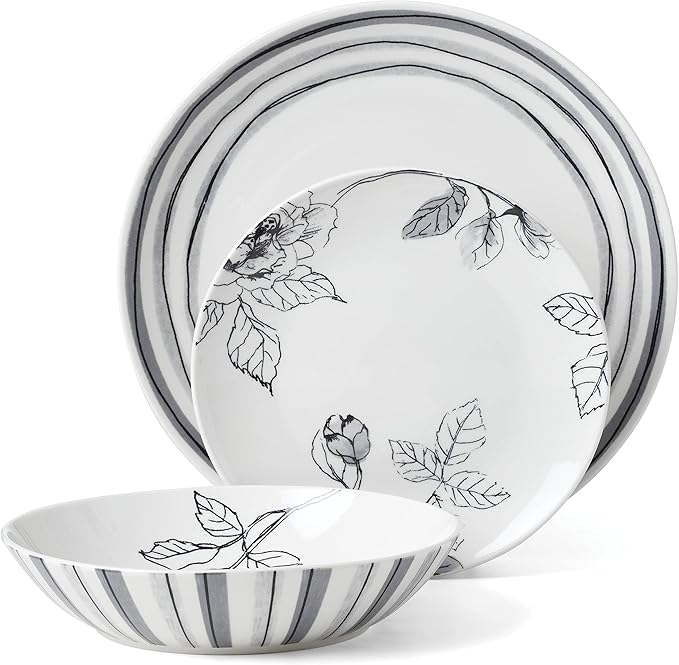 Oneida Sketchbook Piece Dinnerware Set, 12 Count, White, Dorm Necessities, Dorm Essentials