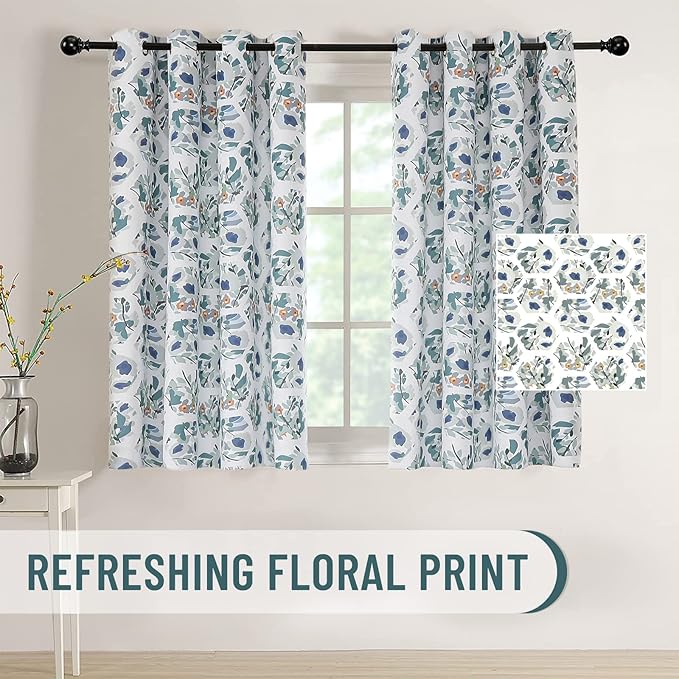 Joydeco Boho Green Floral Curtains 72 Inches Long for Bedroom 2 Panels, Room Darkening Curtains Patterned Panels for Living Room with Grommet, 80% Blackout Botanical Printed Drapes(Hexagon Green-72)