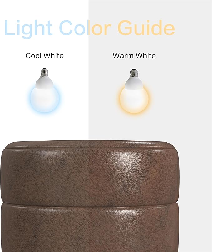 HomePop Upholstered Faux Leather Round Ottoman Home Décor|Foot Rest Ottoman- Brown Faux Leather