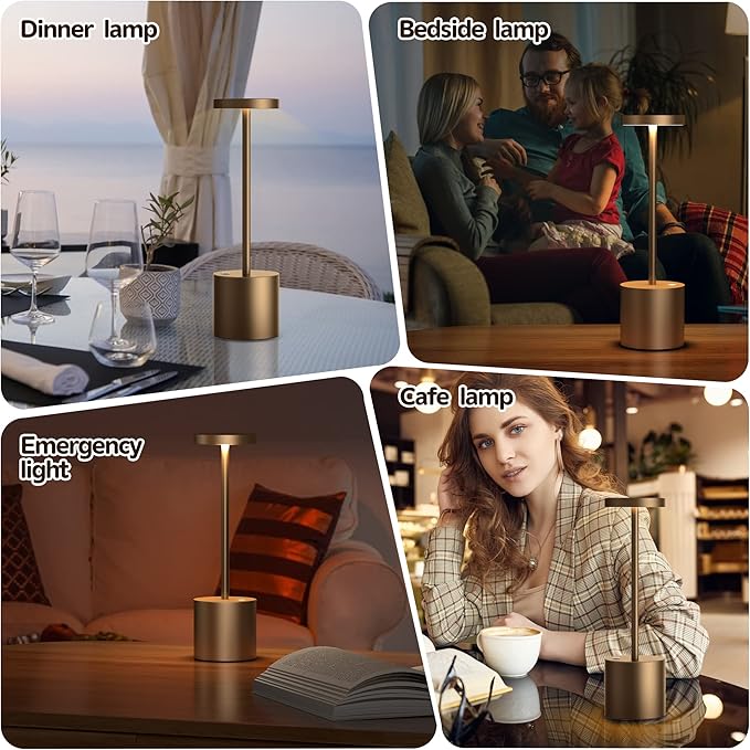 2Pack Cordless Table Lamp, Rechargeable LED Battery 5000mAh Metal USB Portable Powered Desk Lamp, 3 Levels Brightness Light for Restaurants Outdoor (2pack 10.25in Titanium)