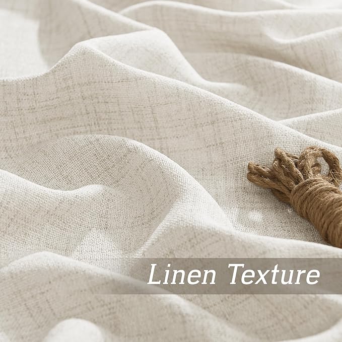RYB HOME Curtains & Drapes Linen Sheer, Light Filtering Curtains 72 inches Long, Weave Textured/Rod Pocket, Cream Colored, W 52 x L 72 inches, 2 Panels Set
