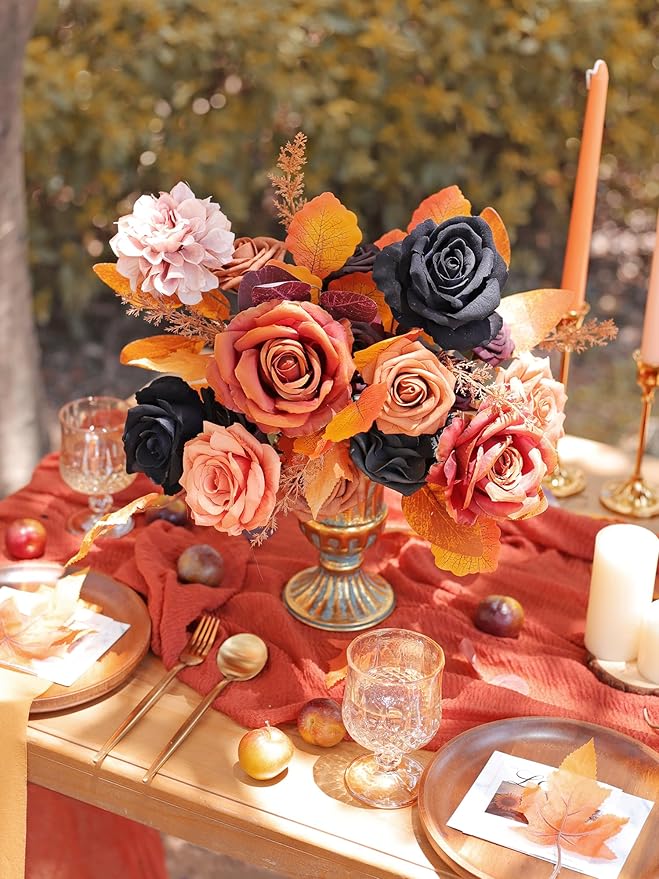 MISSPIN Artificial Flowers DIY Box Set Fake Roses Bouquet Bridal Wedding Flowers Colorful Centerpiece Table Decorations Boho Faux Floral with Stems Arrangements for Cake Home Party Indoor Outdoor