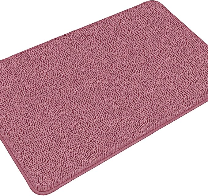 Dusty Rose Bathroom Rugs – Absorbent and Washable Bath Mat, Non-Slip, Thick Soft Chenille Bath Rugs for Bathroom Floor, Shower, Sink - 26" x 44"