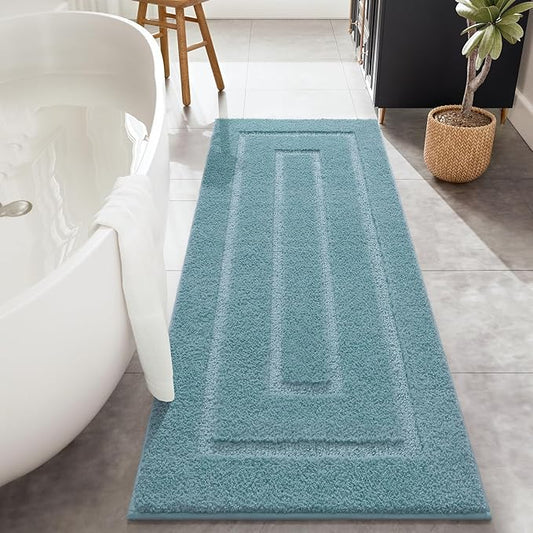 HOMORE Bathroom Runner Rugs 24x70 Non Slip Washable Bath Rug Soft and Absorbent Microfiber Long Bathroom Rug Blue Plush Bath Rugs for Shower Floor, Spa Blue