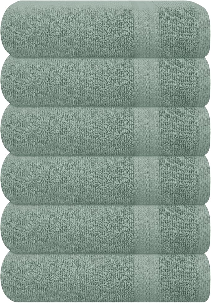 GLAMBURG Ultra Soft 6-Piece Hand Towel Set 16x28-100% Ringspun Cotton - Durable & Highly Absorbent Hand Towels - Ideal for use in Bathroom, Kitchen, Gym, Spa & General Cleaning - Jade