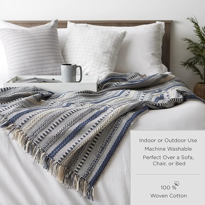 DII Woven Throw Collection 100% Cotton, Basketweave, 50x60, Brown