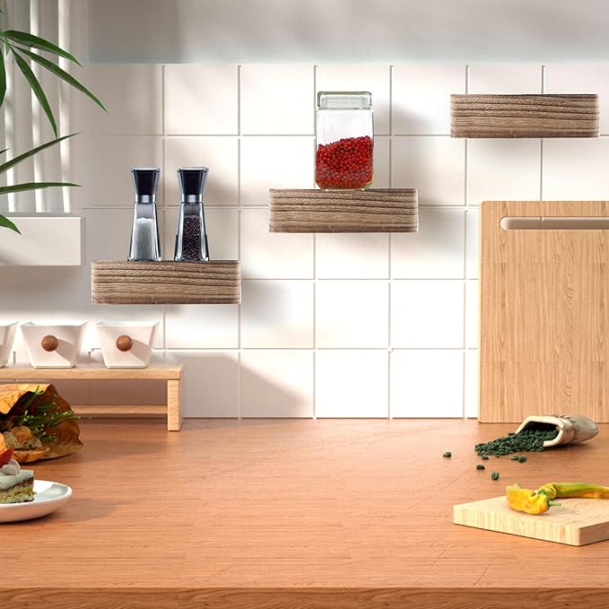 Small Floating Shelf,Set of 6 Inch Display Ledges for Wall,Mini Shelves,Rustic Wood Shelf for Bedroom Living Room Bathroom Kitchen (3 pcs, Carbonized Black)