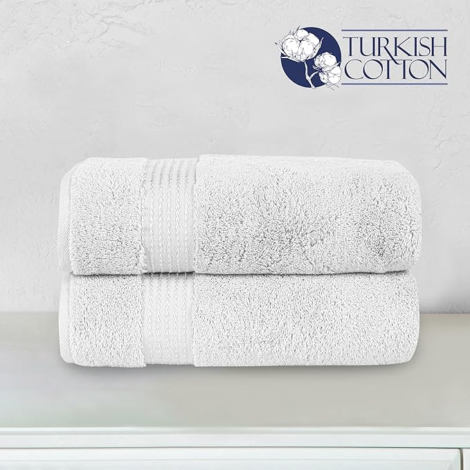 Elegant Comfort Premium Turkish Cotton 2 Pack Bath Towel Set - 27 x 54 inch, Luxurious Hotel Spa Quality 100% Turkish Cotton 2PC Bath Towel Set - Highly Absorbent - Soft Bathroom Towels, White