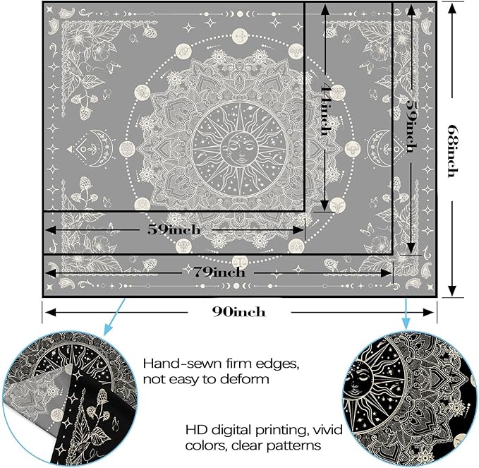 Lunerfex Sun and Moon Mandala Tapestry Boho Tapestry for Bedroom Black and White Tapestries Wall Hanging Living Room Wall Art and Home Decor 60x80