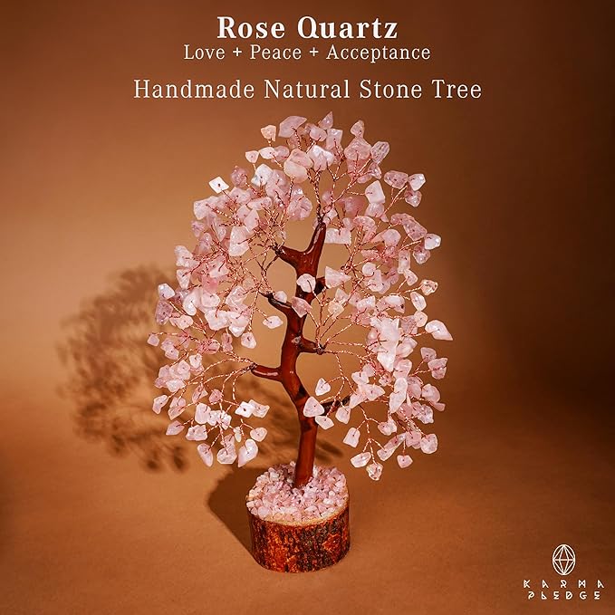 Rose Quartz Crystal Tree of Life for Women Office Decor, Good Luck, Money, Meditation, Positivity, Handmade Healing Crystal Stones Bonsai Tree Spiritual Birthday Gifts for Women