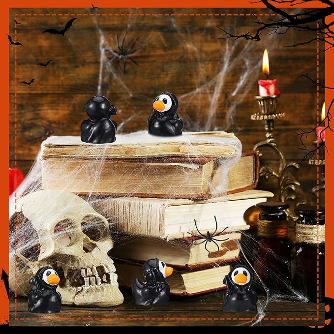 50 Pcs Mini Resin Ducks Halloween Tiny Duck Figurines Bulk Miniature Duckies for Garden Micro Landscape Halloween Party Decoration DIY Craft Accessories(Grim Reaper)