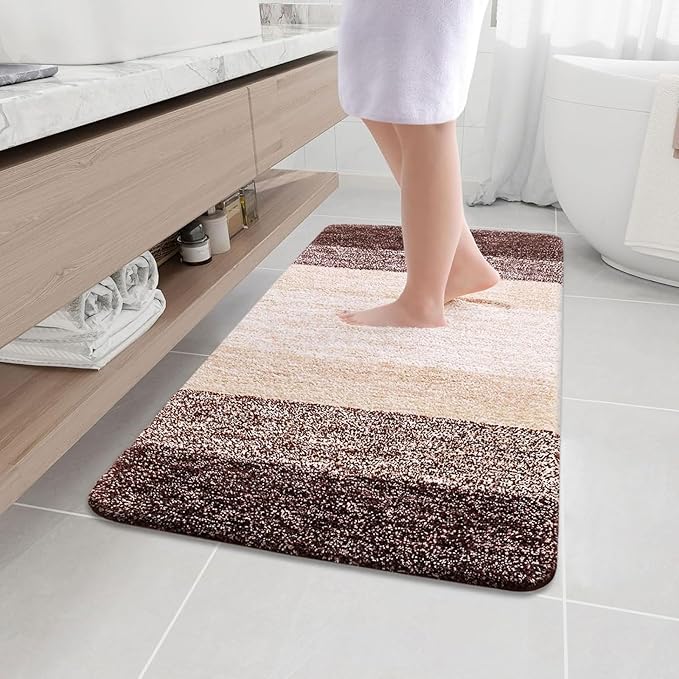 Arotive Microfiber Bathroom Rugs, Shaggy Soft and Absorbent Bath Rug, Non-Slip, Thick Plush Machine Washable Dry Bath Mats for Bathroom, Tub and Shower, 40x32, Brown