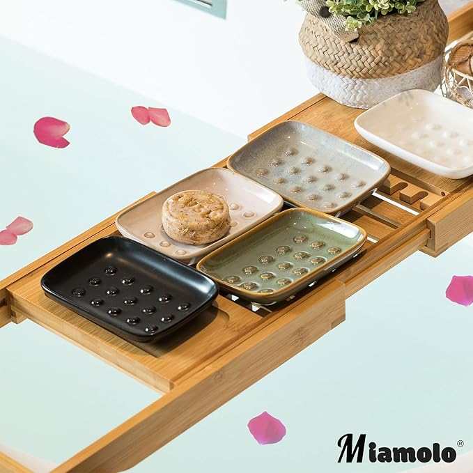 Soap Dish for Shower, Ceramic Soap Dish Non-Slip Soap Holder Bar Saver Tray for Bathroom Kitchen Sink, Floating Point Design Save Soap Loss