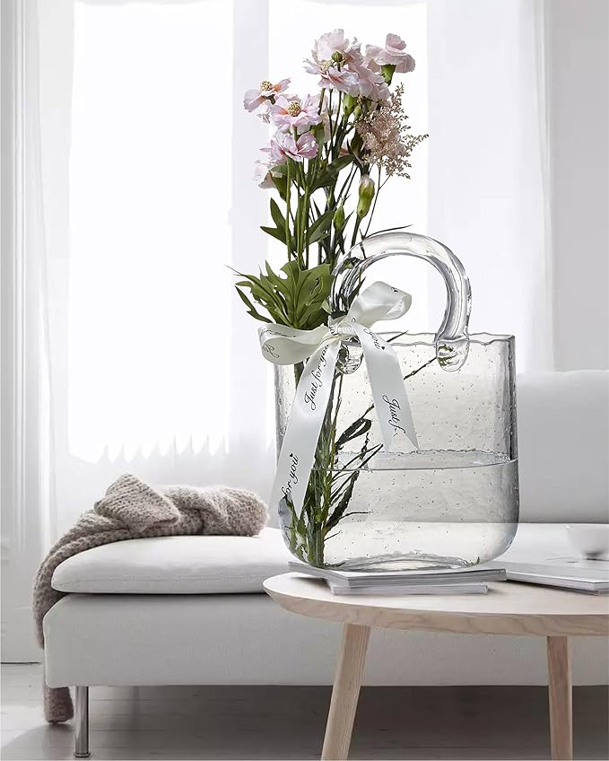 Crystal Handbag Shape Flower Vase - Transparent, Fish Bowl, Home Decor, Events, Office, Garden, Wedding