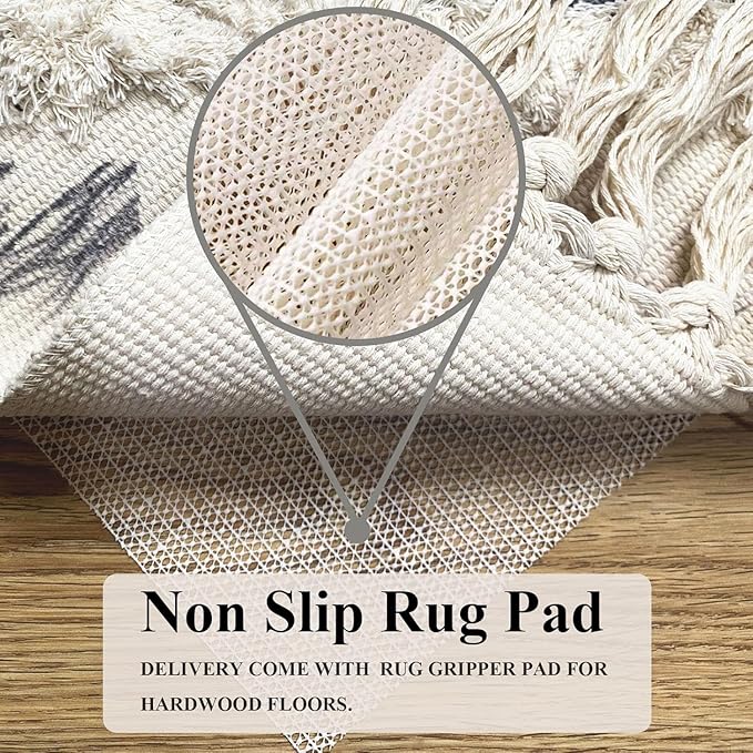 Boho Runner Rug, Washable Hallway Rug Runner Non Slip Rubber Backed, Kitchen Farmhouse Area Rug Floor Mat with Tassels, Tufted Woven Cotton Entryway Carpet (Grey, 2.3'x3.8')