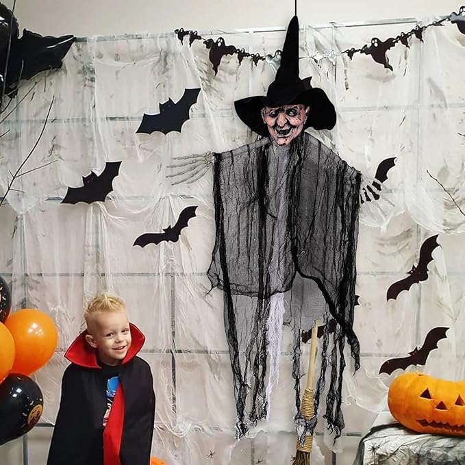 ZYP 410 x 80 Halloween Creepy Cloth Black Spooky Fabric Gauze Spooky Giant Cheese Cloth for Halloween Party Supplies Decorations