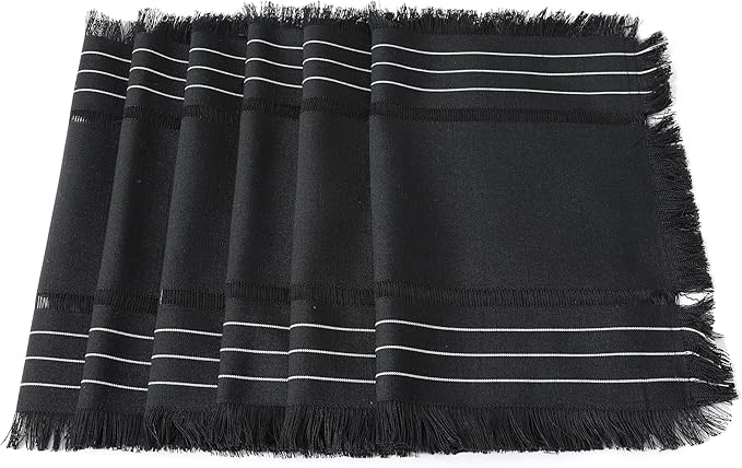 Chassic Rustic Placemats Set of 6, Washable Linen Cloth Place Mats, Woven Dinner Mats for Kitchen, Dining, Party, Wedding and Daily Table Decor - Black