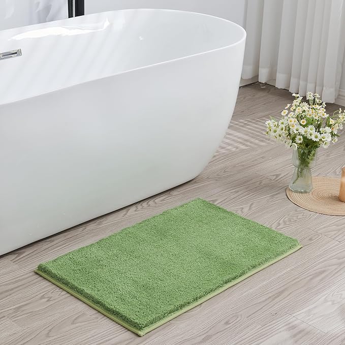 Douceur Green Bathroom Rugs Non Slip, Super Soft Microfiber Bath Mats Washable, Fluffy Absorbent Bath Rugs for Bathroom, Quick Dry Shower Mat, 32" x 20"