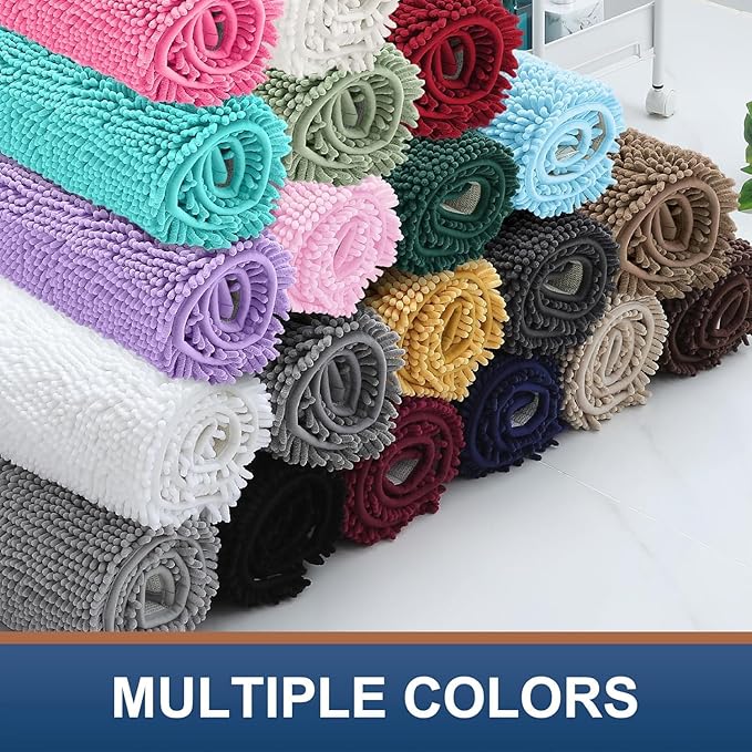 Smiry Luxury Chenille Bathroom Rugs 70x24, Extra Soft and Absorbent Shaggy Bath Mat, Machine Washable, Non-Slip Plush Carpet Runner for Tub, Shower, and Floor, Home Decor Accessories, Beige