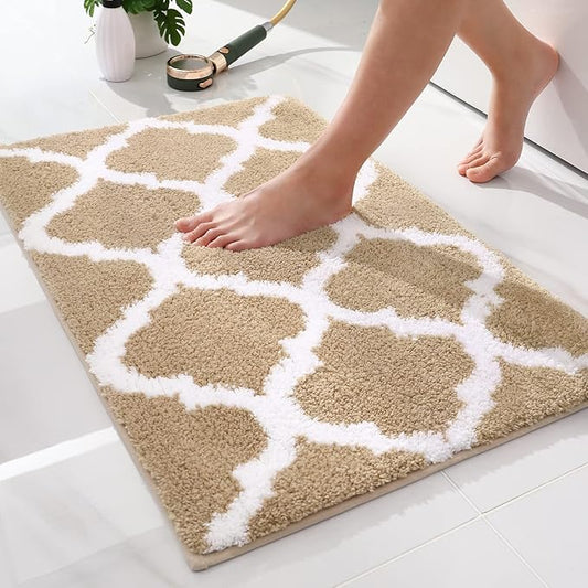 OLANLY Bathroom Rugs 30x20, Soft and Absorbent Microfiber Bath Rugs, Non-Slip Shaggy Shower Carpet, Machine Wash Dry, Bath Mats for Bathroom Floor, Tub and Shower, Beige