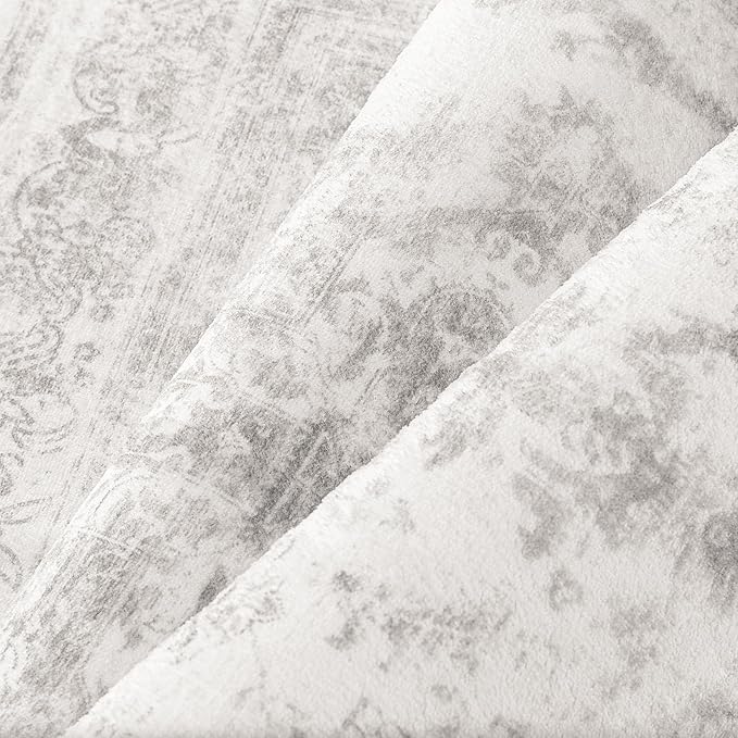Runner Rug 3x7 Washable Light Gray Hallway Runner Vintage Boho Medallion Non Slip Grey Distressed Retro Carpet Indoor Low Pile Long Soft Rug for Kitchen Entryway Bedroom Bathroom Laundry