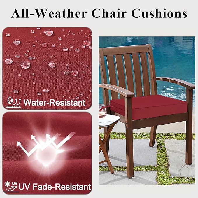 Outdoor Chair Cushions Set of 2 for Patio Furniture 19x19x4 Inch Waterproof Patio Chair Cushion 3 Year Color Fastness Square Elastic Foam Garden Couch Pads with Ties and Handle,Red