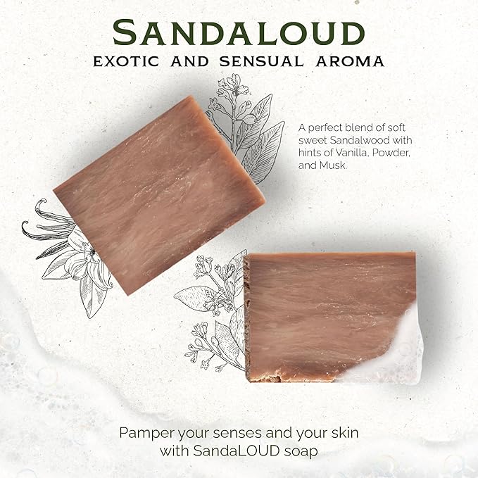 SandalOUD (Sandalwood and Oud) - Made in USA - All Natural Bath Soaps for All Skin Types - Plant Based, Cold Process and Handmade - (3 Pack)