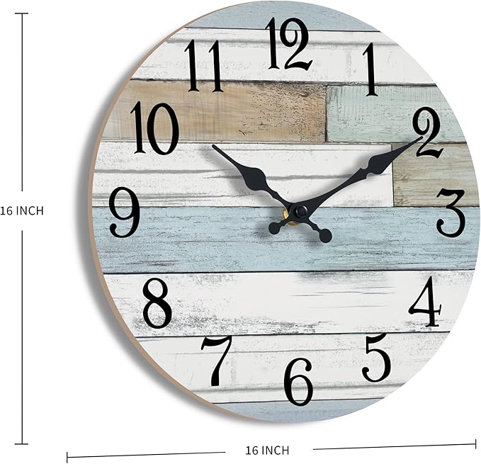 Wall Clock Battery Operated 16 Inch Large Silent Non Ticking Coastal Design Country Rustic Retro Decorative for Bathroom Kitchen Living Room Bedroom