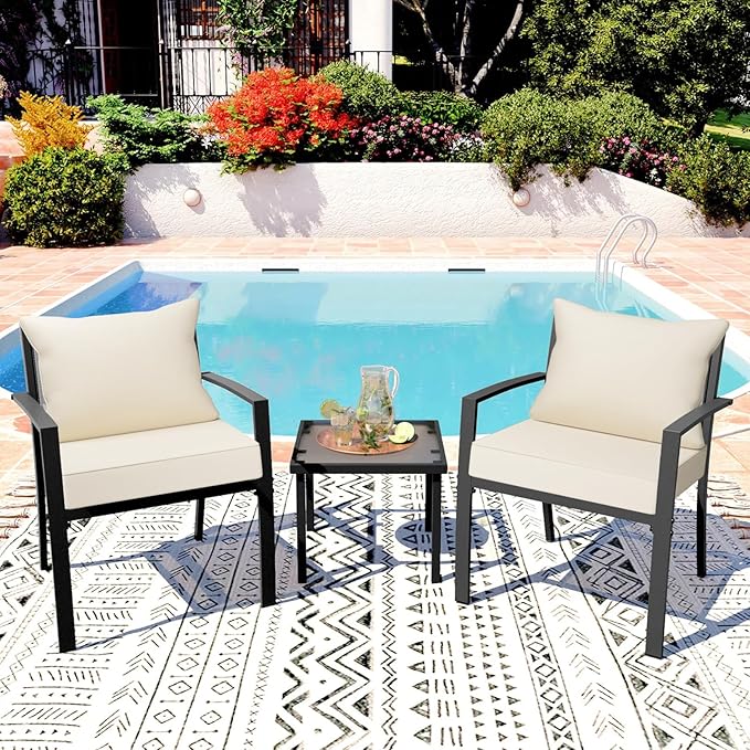 Outdoor Chair Cushion Set 24 x 24 Inch Waterproof Fade Resistant Patio Furniture Cushions with Handle and Adjustable Straps Back Seat Cushions for Wicker Seat and Couch