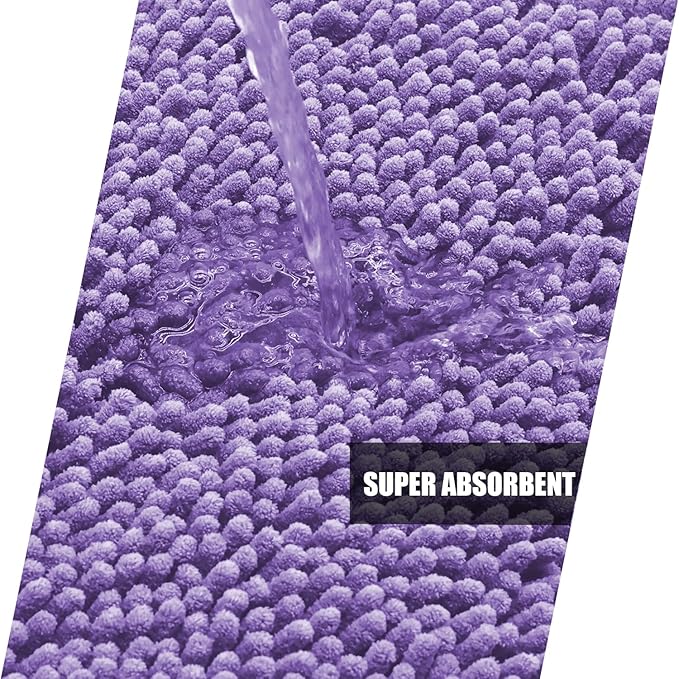 Bathroom Rugs Mat 36x24 Non Slip Chenille Bath Mats Bath Rugs for Bathroom Shower Purple