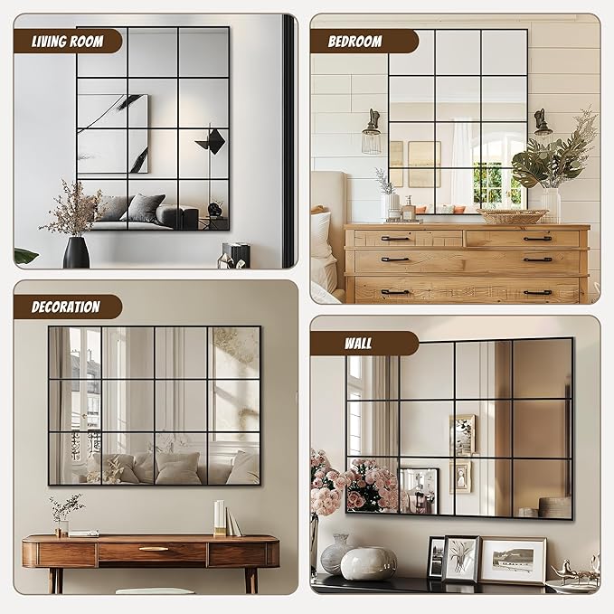 Antok Decorative Mirrors for Wall Decor, 30" x 40" Decorative Wall Mirror Black Window Mirrors Wall Mounted Decorative Mirror for Living Room Dining Room Hallway Entryway,Black,Retro Rect Style