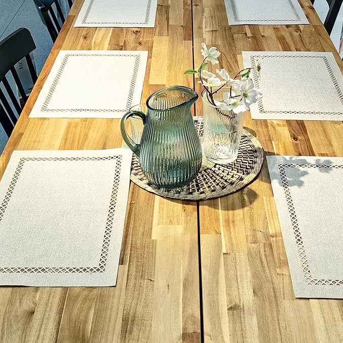Placemats Set of 4, Set of 6 for Dining Table, Placemats with Hollow Edge Table Cloth Set, Table Mats for Dining Table 12"x18" Off-White
