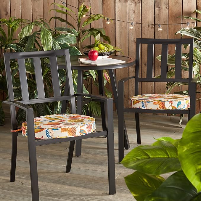 Greendale Home Fashions Outdoor 18-inch Round Reversible Seat Cushion, 2-Pack, Foliage 2 Count