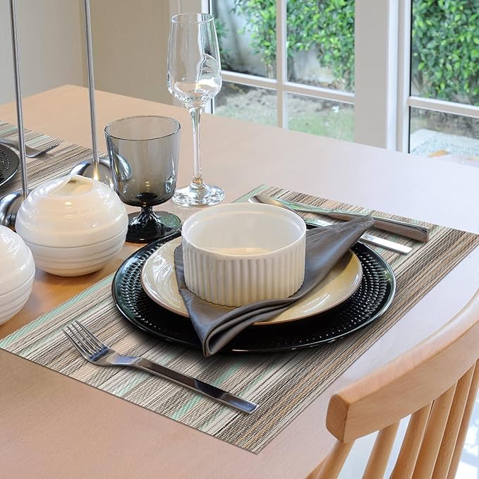 Winknowl Placemats, Washable Vinyl Woven Indoor and Outdoor Heat Stain and Water Resistant Elegant Table Mats for Dining Table Set of 4 (Teal Green)