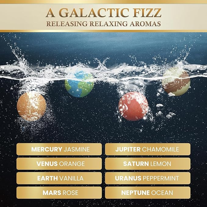 Bath Bombs Rich in Essential Oil and Shea Butter / 8 x 2.12 Ounces Handmade Planet Themed Bubble Bath Fizzer/Luxury Bath Bomb Set/Non-Staining, Vegan, Cruelty-Free/Perfect Spa Gift for Men and Women