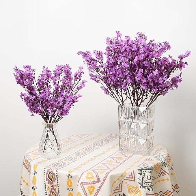 Babys Breath Artificial Flowers, 8 Bundles Real Touch Purple Fake Flowers Spring Plants Decor Silk Flower Bulk for Vase Home Wedding Indoor Outdoor Table Party Decorations
