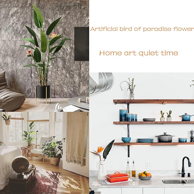 Artificial Bird of Paradise Flowers Rubber Strelitzia 32'in Long Stem Flower 3 Pcs,Suitable for DIY Home Decor Party Theme Display (Orange)