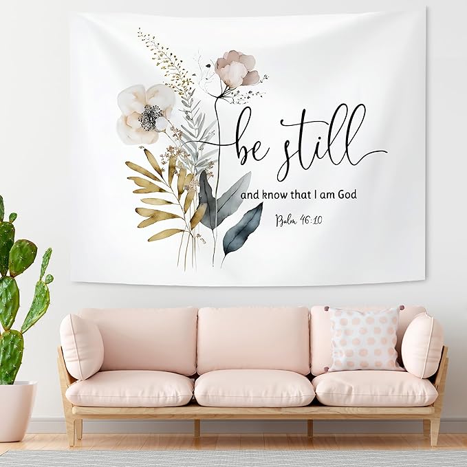 KAIOUS Bible Verse Christian Tapestry,Be Still and Know That I Am God Christian Bible Scripture Tapestry Wall Hanging Art Aesthetic Decor for Bedroom Living Room Dorm Bed Women Men 50x58 Inches