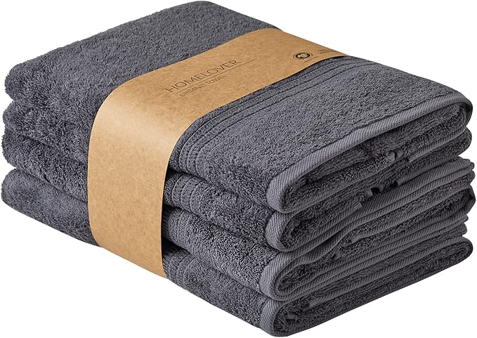 HOMELOVER 4 Piece Towel Set - 100% Organic Cotton 2 Bath Towels & 2 Hand Towels - 500 GSM, Hotel Quality, Soft, Highly Absorbent & Quick Drying Wash Towels for Kitchen & Bathroom (Coal Gray)