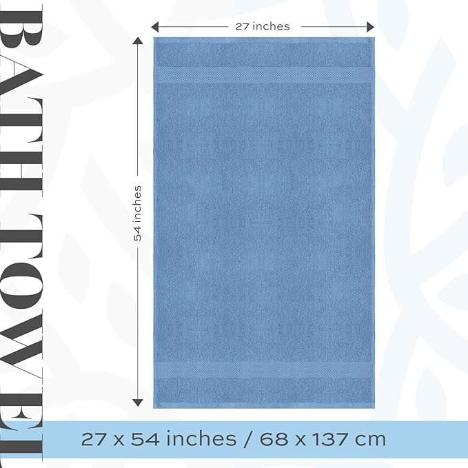 White Classic Luxury Bath Towels Set of 4 Large - 700 GSM Cotton Ultra Soft Bath Towels 27x54 | Highly Absorbent and Quick Dry | Hotel Towels for Bathroom Luxury, Plush Shower Towels, Light Blue