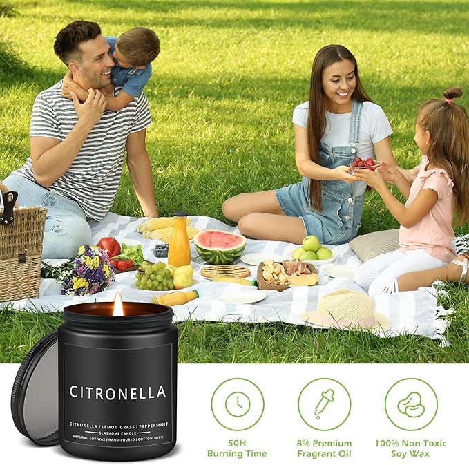 Outdoor Candles for Men, Scented Candles for Summer, Gifts for Father Dad & Boyfriend, Soy Jar Candle for Home Scented - Citronella/Lemon Eucalyptus/Lemongrass/Sage & Citrus (7oz - 4 Pack)