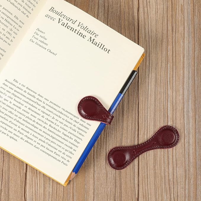 Magnetic Leather Bookmarks Book Marks for Reading Women Men Book Lovers Readers (Dark Red)