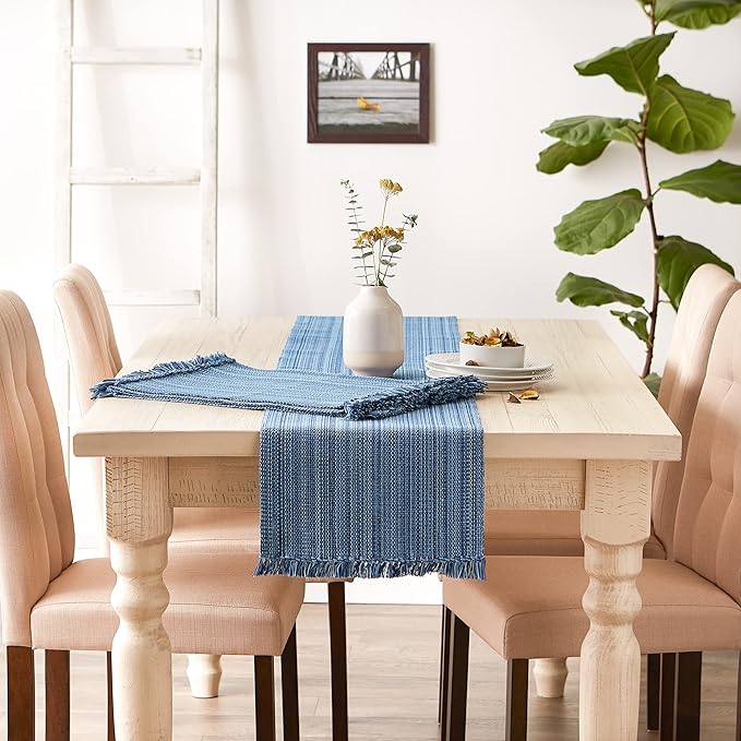 DII Variegated Tabletop Collection, Table Runner, 13x108, Nautical Blue