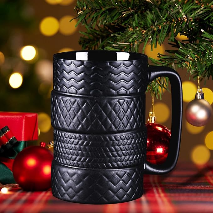 Ceramic Tire Coffee Mug for Men Gifts from Daughter Son Novelty Tea Mug for Dad Birthday Christmas Holiday Housewarming Mechanic Gifts for Car Lovers