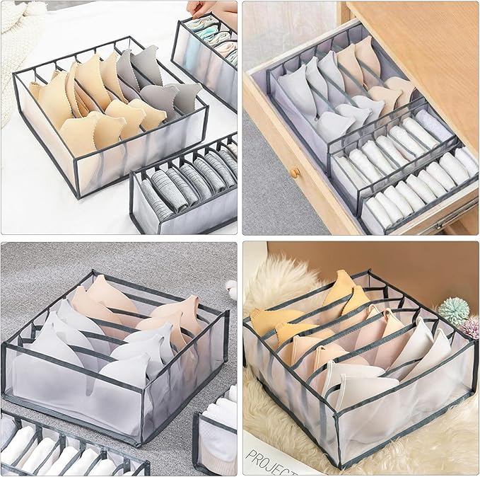 TOOVREN Bra Drawer Organizers, Underwear Wardrobe Organizers Divider, Lingerie Storage Bins, Closet Organizers and Storage Boxes, Foldable Closet Storage Box for Underwear Bra Socks (6 Grids,2 Pack)