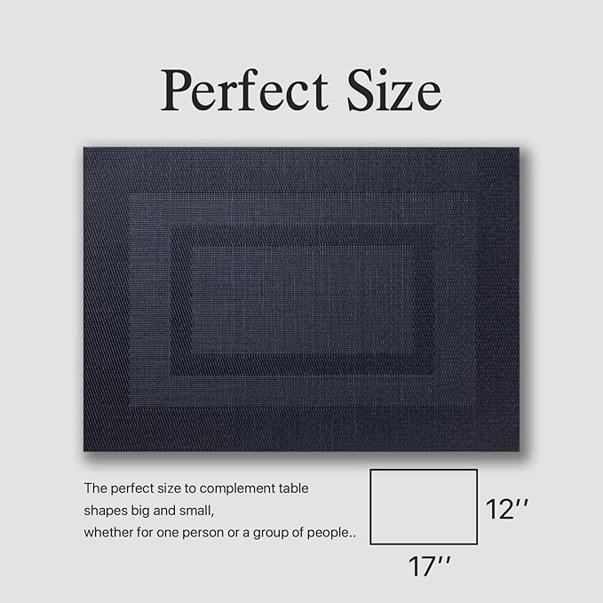 Placemat Set of 4 - Easy Clean Woven Vinyl Placemats for Dining Table, Indoor/Outdoor Place Mats, Washable PVC Table Mats(Black Cube)