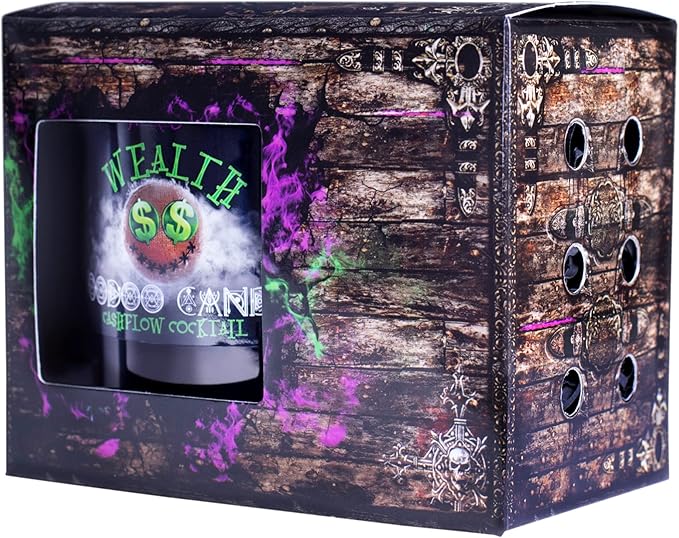 Naturally Wicked Voodoo Wealth Candle Set - Inc. Voodoo Doll, Crystal, Wood Wick, Cashflow Cocktail Scent & Gift Box