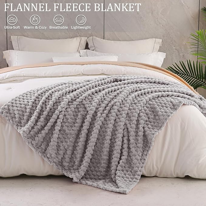 Exclusivo Mezcla Twin Size Soft Fleece Blanket, 90x66 Inches Stylish Jacquard Velvet Blanket for Bed, Fuzzy Cozy Lightweight for All Season, Light Grey